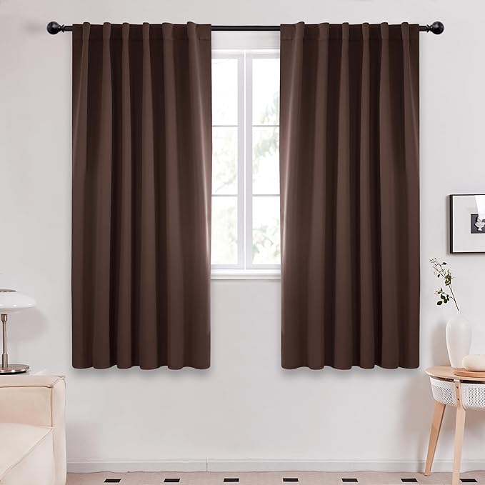 Deconovo Blackout Curtains, Thermal Insulated, W52 x L63 2 Panels, Back Tab, Machine Washable, Room-Darkening Drapes for Bedroom/Living Room Chocolate