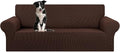 KEKUOU Stretch Oversized Sofa Slipcover 1 Piece Couch Sofa Cover (94"-110") Furniture Protector 4 Seater Sofa with Elastic Bottom for Kids,Pet.Jacquard Checked Pattern Fabric(X Large,Chocolate)