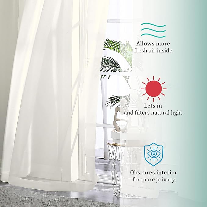 OVZME 2 Pack Ivory Sheer Curtain Panels - 120 Inches Length Light Filtering Sheer Curtains for Living Room, Elegant Window Treatments for Sliding Glass Door, Each 42" W x 120" L
