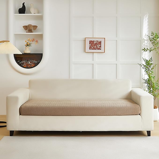 Couch Cushion Covers for Sofa Couch Covers Wear-Resistant Universal Sofa Cover Washable Stretch for Sectional Slipcovers (Texture-Light Coffee,Large Triple Seat Cover)