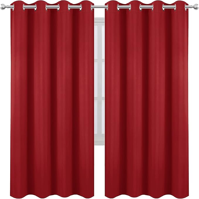 LEMOMO Red Blackout Curtains/52 x 72 Inch/Set of 2 Panels Room Darkening Curtains for Bedroom