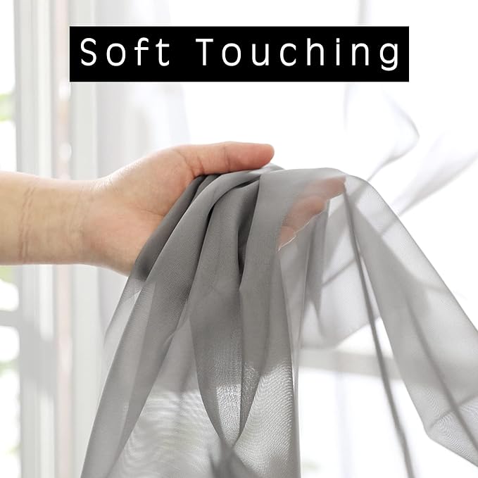 OWENIE Sheer Curtains Living Room 54 inches Long, Rod Pocket Curtain Sheers Bedroom, Light Filtering Voile Panels Drapes Small Window Treatments 2 Panels, 42" W x 54" L, Grey