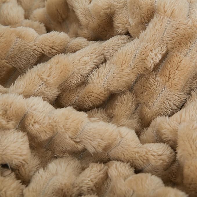 Puncuntex Beige Throw Blanket 108"×90" inches Fuzzy 3D Jacquard Decorative Flannel Fleece Super Soft Plush Cozy Blanket for Couch Sofa Chair Lightweight
