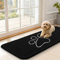 OLANLY Dog Door Mat for Muddy Paws 47x17, Paw Print Design, Absorbs Moisture and Dirt, Absorbent Non-Slip Washable Doormat, Quick Dry Chenille Mud Mat for Dogs, Entry Indoor Entryway Carpet, Black