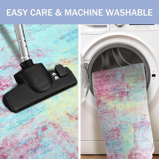 IOHOUZE Abstract Runner Rug 3x10 Ft Washable Runners for Hallways, Non Slip Kitchen Runner Printed Faux Wool Entryway Runner Indoor, Modern Abstract Floor Carpet for Hall Kitchen Bedroom, Pink Teal