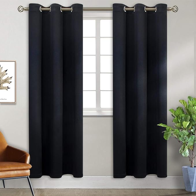 BGment Blackout Curtains for Bedroom - Grommet Thermal Insulated Room Darkening Curtains for Living Room, Set of 2 Panels (38 x 84 Inch, Black)
