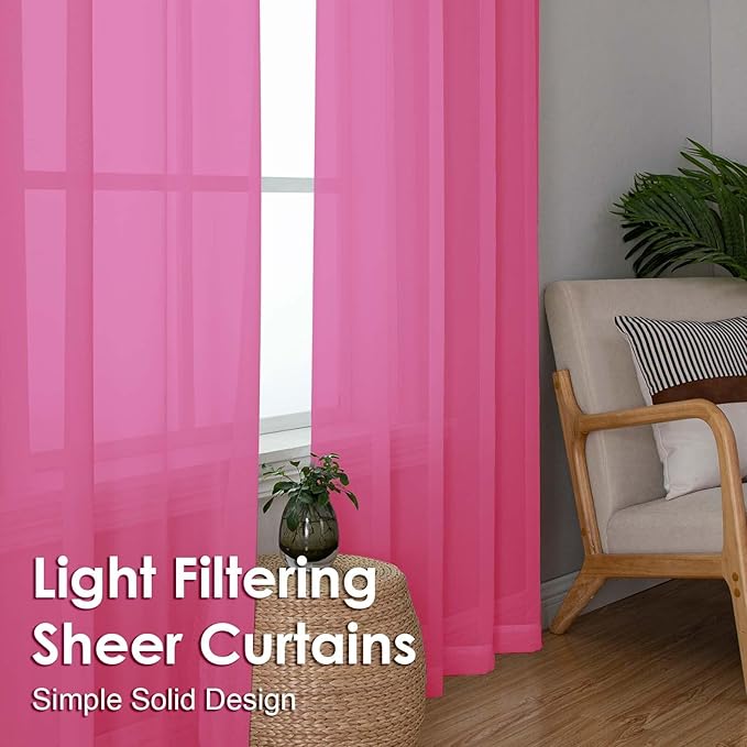 OVZME Sheer Curtains 84 Inches Long 2 Panels Set, Light Filtering Transparent Lightweight Soft Window Treatment Panels for Study Room Living Room Guest Room, Each 42W x 84L Inches, Hot Pink