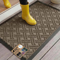 GORILLA GRIP 100% Waterproof All-Season WeatherMAX Doormat, US Designed Natural Rubber, Stain and Fade Resistant, Low Profile Indoor Outdoor Door Mats, Easy Clean Patio Mat, 29x17, Taupe Basket Weave