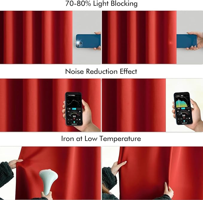 MIULEE Christmas Red Back Tab Blackout Curtains 90 Inches Long 2 Panels Set for Living Room Bedroom Privacy, Rod Pocket/Pinch Pleat Thermal Insulated Room Darkening Pleated Light Blocking Drapes