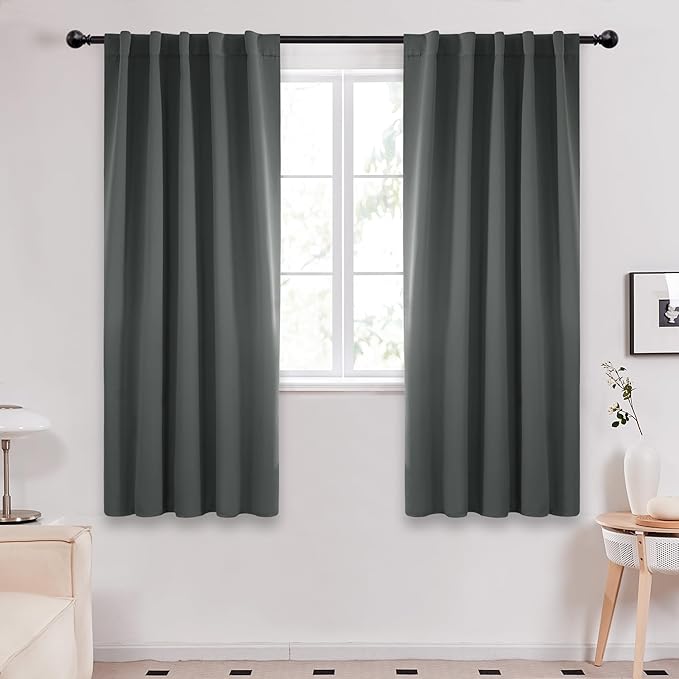 Deconovo Blackout Curtains, Thermal Insulated, W42 x L72 2 Panels, Back Tab, Machine Washable, Room-Darkening Drapes for Bedroom/Living Room Dark Grey