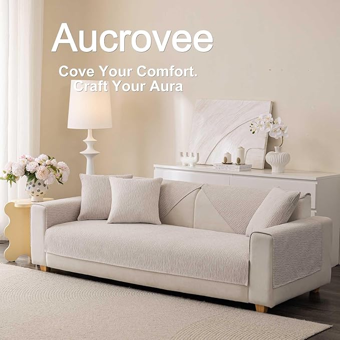 Soft Waterproof Chenille Cover Washable, Non Slip Sectional Sofa Covers for 3 Cushion Couch Sofa L Sharped Sofa Slipcover for Pets, Furniture Protector (1 PCS 36"x63" Coffee)