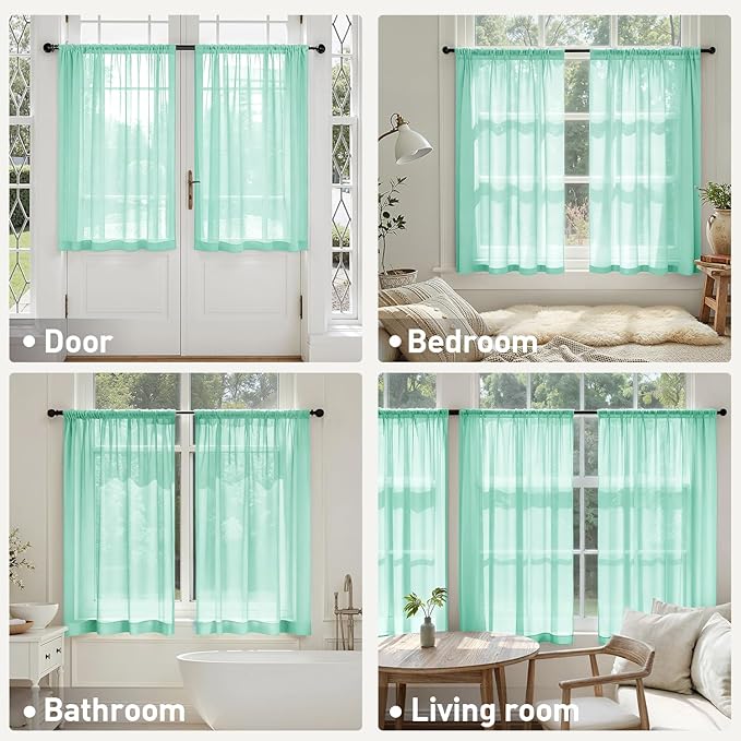 MIULEE Aqua Sheer Curtains 63 Inches Long, 4 Panels Set, Light Filtering Rod Pocket Voile Drapes for Living Room and Bedroom, Airy Soft Fabric Window Treatments, 42 x 63 Inches