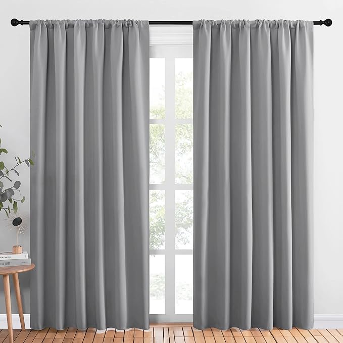 NICETOWN Room Darkening Curtains for Bedroom, Silver Grey, Set of 2 Panels, 62 x 84 Inch, Triple Weave Home Decoration Thermal Insulated Solid Drapes for Patio Door