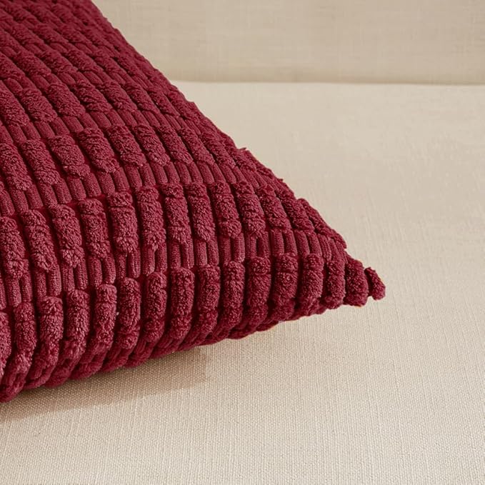 Fancy Homi 4 Packs Burgundy Decorative Throw Pillow Covers 20x20 Inch for Living Room Couch Bed, Holiday Christmas Home Decor Gift, Soft Plush Corduroy Square Cute Accent Cushion Case 50x50 cm