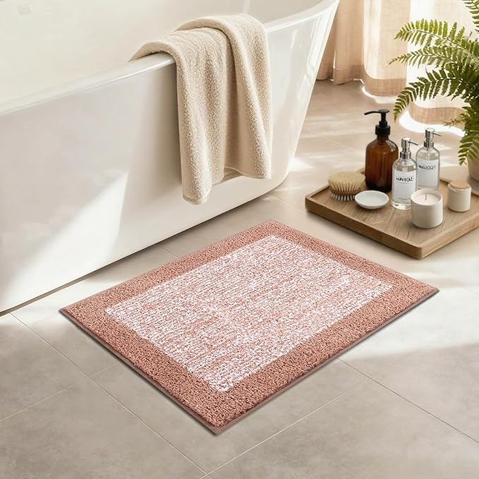 Bathroom Rugs 24x17 Non Slip Washable, Pink Bath Mat for Bathroom Floor Tub, Soft Absorbent Quick Dry Mats for Shower, Bathtub,Home Decor