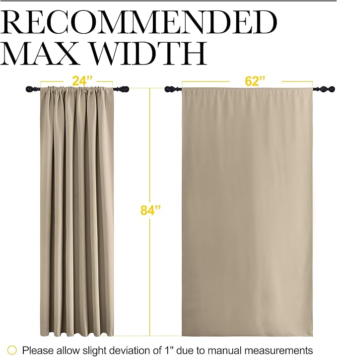 NICETOWN 2 Panels Blackout Curtains, Rod Pocket Thermal Insulated Drapes 84 inches Long, Easy-Care Modern Home Decoration Sunshades for Guest Room, Living Room, Office, 62 x 84 Inch, Soft Taupe