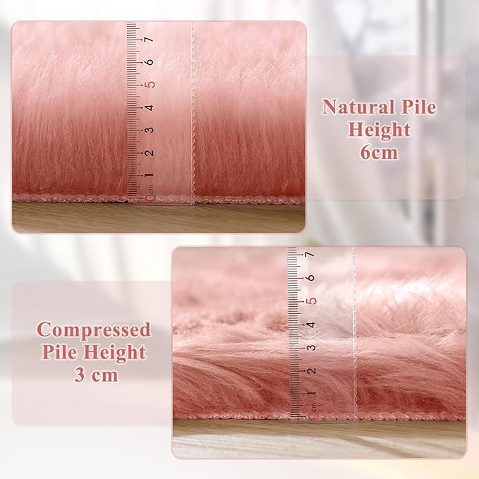 ORINOVA Pink Washable Fluffy Round Rugs for Bedroom Girls Shag Faux Sheepskin Fuzzy Fur Rugs for Living Room Circle Area Rug for Kids Round Rug 5ft