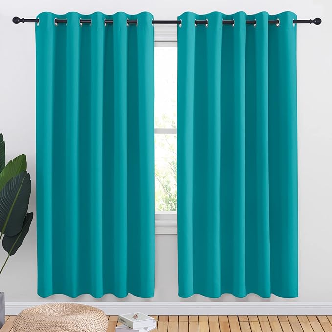 NICETOWN Peacock Teal Blackout Draperies Curtains for Kids Room, Window Treatment Thermal Insulated Solid Grommet Blackout Drape Panels for Bedroom (Set of 2, 70 by 72 inches)
