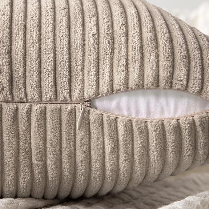 MIULEE Light Brown Decorative Throw Pillow Covers 20x20 Inch for Couch Bed Sofa Pack of 2 Boho Neutral Farmhouse Throw Pillows Soft Cross Corduroy Patchwork Textured Cushion Cases