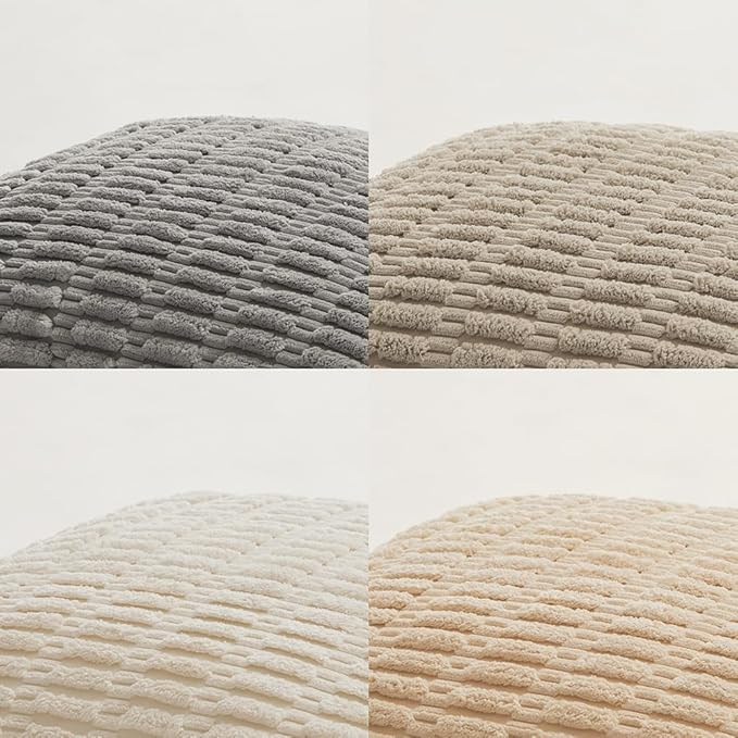Fancy Homi 4 Packs Neutral Decorative Throw Pillow Covers 16x16 Inch for Living Room Couch Bed Sofa, Rustic Farmhouse Boho Neutral Home Decor, Soft Plush Striped Corduroy Square Cushion Case 40x40 cm