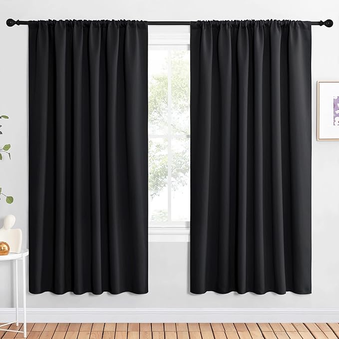 NICETOWN Black Blackout Curtain Blinds - Solid Thermal Insulated Window Treatment Blackout Drapes for Bedroom (2 Panels, 62 inches Wide by 72 inches Long)