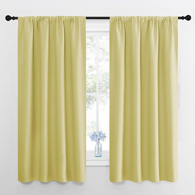 NICETOWN Paler Yellow Blackout Curtains 63 inches Long for Living Room, Darkening Window Curtain Panels, Easy-Care Solid Thermal Insulated Draperies/Drapes for Daughter Room
