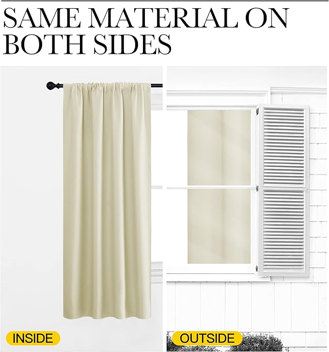 NICETOWN Blackout Curtains for Bedroom, Home Decorations Thermal Insulated Solid Rod Pocket Blackout Drapes for Cafe (Beige, One Pair, 62 x 63-inch)