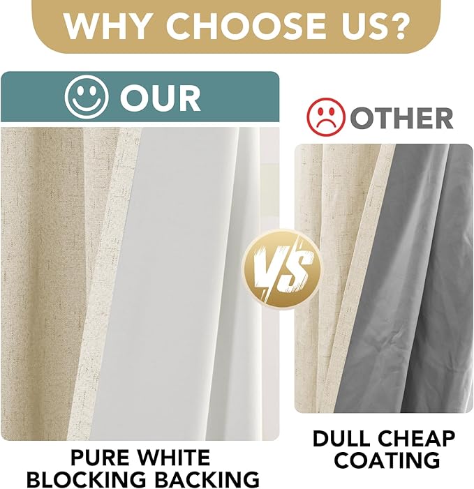 H.VERSAILTEX Linen Blackout Curtains Durable Thick Textured Linen Look 100% Blackout Patio Door Curtain Anti Rust Grommet Extra Wide Sliding Door Curtain Panel, Bleached Sand, W100 x L96 inch
