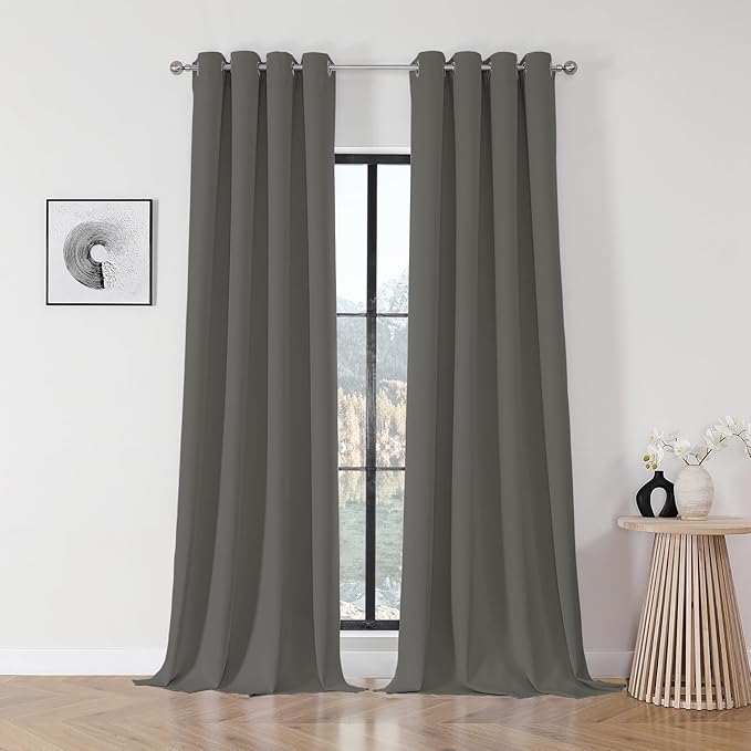 Joydeco Blackout Curtains 108 Inch Length 2 Panels Set, Thermal Insulated Long Curtains& Drapes 2 Burg, Room Darkening Grommet Drapes for Living Room Bedroom Window (Light Grey, W52 x L108 Inch)