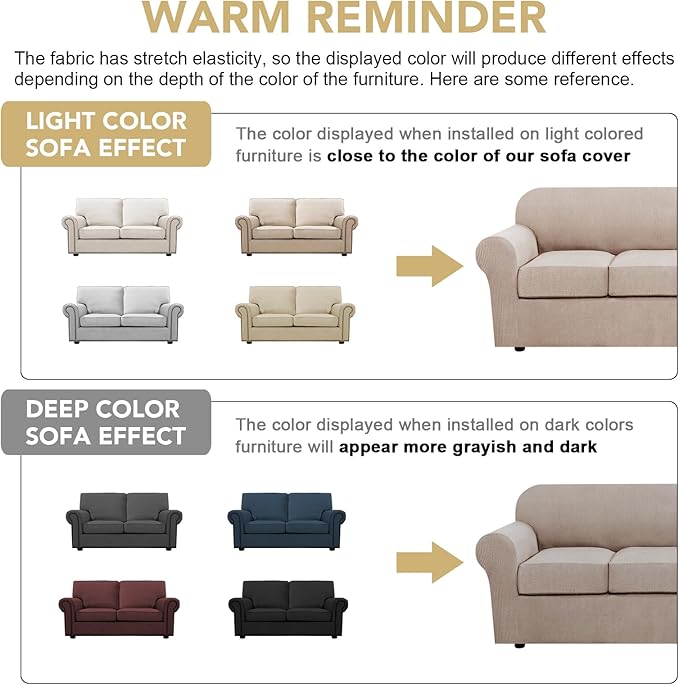 H.VERSAILTEX 3 Piece Stretch Sofa Covers for 2 Cushion Sofa Couch Covers for Living Room Furniture Cover (Base Cover Plus 2 Seat Cushion Covers) Thicker Jacquard Fabric(Large Sofa, Sand)
