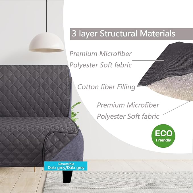 U-NICE HOME Futon Sofa Covers Reversible Sofa Slipcover Armless Cover Furniture Protector Couch Cover Water Resistant (Futon, Dark Grey/Dark Grey)