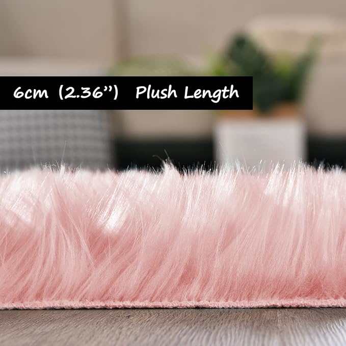 Goolela Pink Area Rug 9x12 Fluffy Fuzzy Furry Rug for Girls Bedroom Faux Sheepskin Fur Shaggy Soft Luxury Rectangle