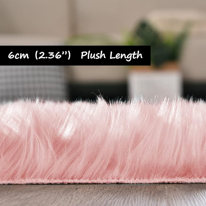 Goolela Pink Round Rug for Girls Bedroom Fluffy Circle Rug 3ft Faux Fur Rug for Living Room Cute Plush Shag Rug Washable Home Décor