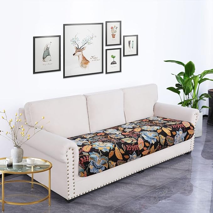 hyha Printed Couch Cushion Covers, Floral Sofa Covers Washable for 3 Cushion Couch, Stretch Pattern Outdoor Cushion Covers for Patio Furniture with Elastic Bottom(Large, Floral)