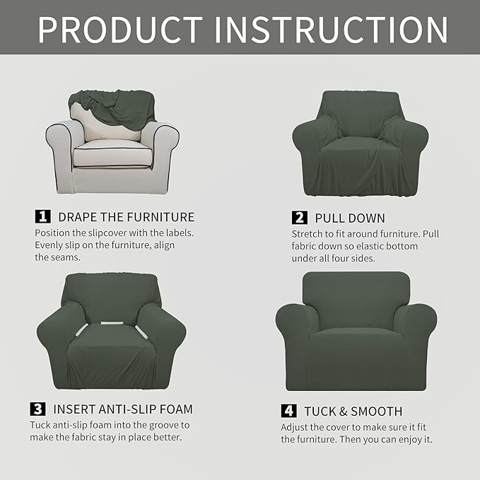 Easy-Going Stretch Oversized Chair Sofa Slipcover 1-Piece Couch Sofa Cover Furniture Protector Soft with Elastic Bottom for Kids Spandex Jacquard Fabric Small Checks Olive Green