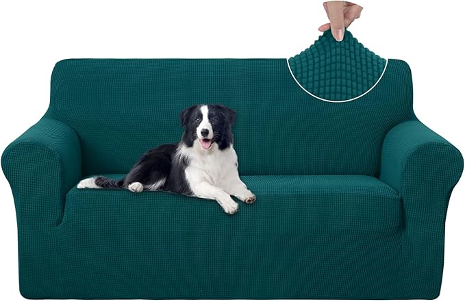 U-NICE HOME Oversized Stretch Loveseat Couch Cover Sofa Covers Washable Sofa Slipcover Furniture Protector for 2 Cushion Couch Sofa Pet Friendly, Blue