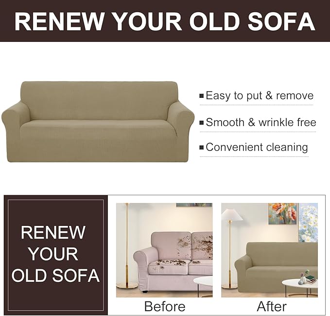 U-NICE HOME Stretch Couch Cover Sofa Cover Sofa Slipcover Furniture Protector for 4 Cushion Couch Sofa Pet Friendly(Oversized Sofa, Sand)