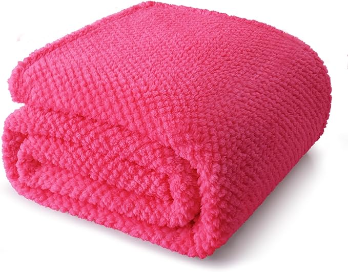Whale Flotilla King Size Fuzzy Fleece Blanket for Bed, 90x104 Inch Fluffy Warm Soft Jacquard Blankets for All Season, Lightweight and Cozy, Hot Pink