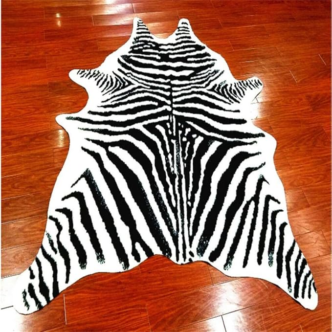 Zebra Print Rug Faux Animal Cowhide Skin Area Rug Leather Carpet Mat Large Size for Home Office Livingroom 7.9'x5.6'