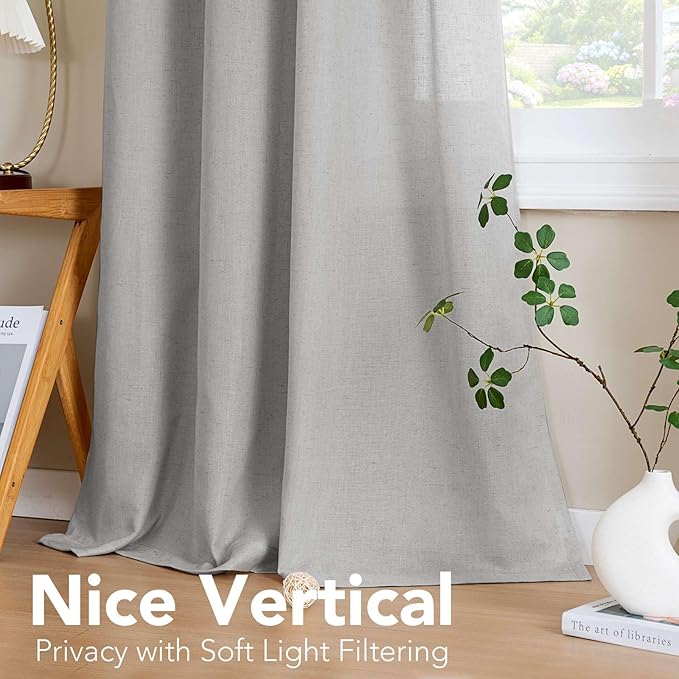H.VERSAILTEX Living Room Linen Curtains Home Decorative Nickel Grommet Curtains Privacy Added Energy Saving Light Filtering Window Treatments Draperies for Bedroom, Dove, 2 Panels, 52 x 72 - Inch