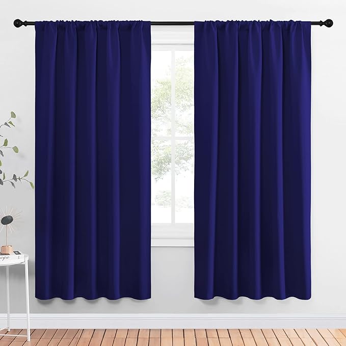 NICETOWN Bedroom Curtains Blackout Draperies - Thermal Insulated Solid Top Pocket Blackout Drapes for Kid's Room (Navy Blue, 1 Pair, 52 x 72 Inch)