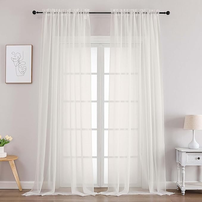 Chyhomenyc Extra Long Ivory Sheer Curtains 108 Inches Long 2 Panels, Light Filtering Ivory Curtains for Living Room, Soft Gentle Voile Rod Pocket Bedroom Window Drapes, 59Wx108L Inch, 9FT, 2PCS