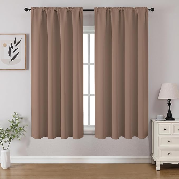 CUCRAF Khaki Blackout Curtains 45 inch Length 2 Panels Set, Rod Pocket Room Darkening Drapes for Bedroom Living Room, Insulated Thermal Light Blocking Window Curtain (W52 x L45 Inch)