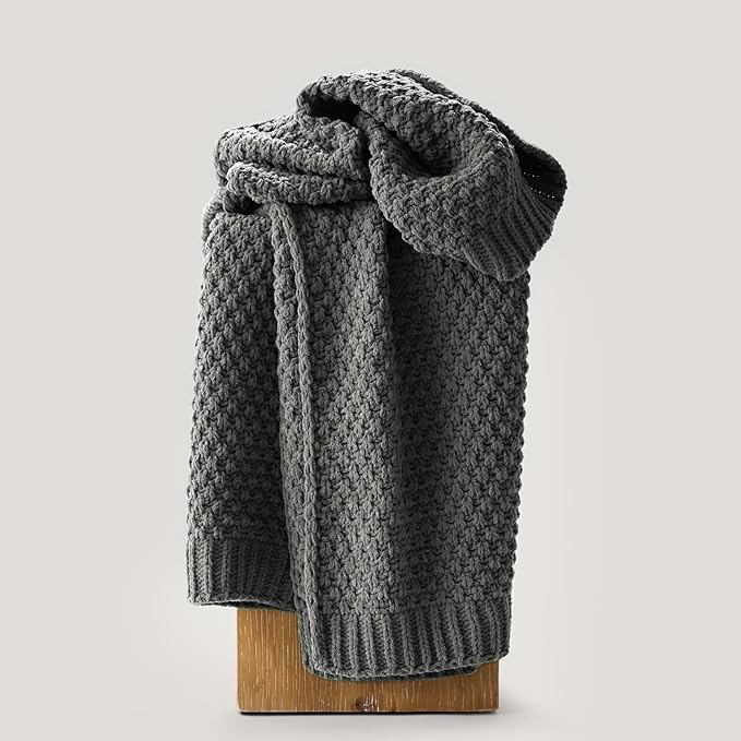 EVERGRACEHOME Chunky Chenille Knit Throw Blanket for Couch, Soft Luxurious Moss Stitch Blankets for Bed, Cozy Decorative Farmhouse Knitted Throws for Sofa, Charcoal Gray, 50" x 60"