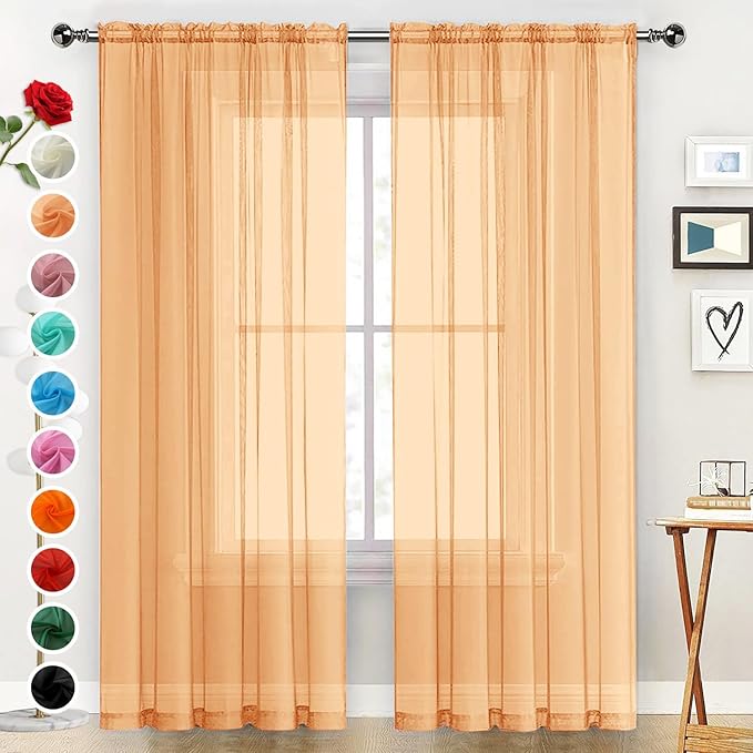 SpaceDresser Basic Rod Pocket Sheer Voile Window Curtain Panels White 1 Pair 2 Panels 42 Width 84 Inch Long for Kitchen Bedroom Children Living Room Yard(Beige,42 W x 84 L)