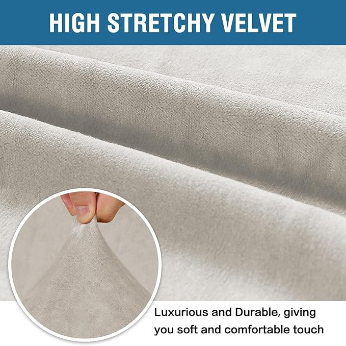 H.VERSAILTEX Stretch Velvet Sofa Covers for 3 Cushion Couch Covers Furniture Protector Soft with Non Slip Elastic Bottom, Crafted from Thick Comfy Rich Velour (Large Sofa 90"-97", Oatmeal)