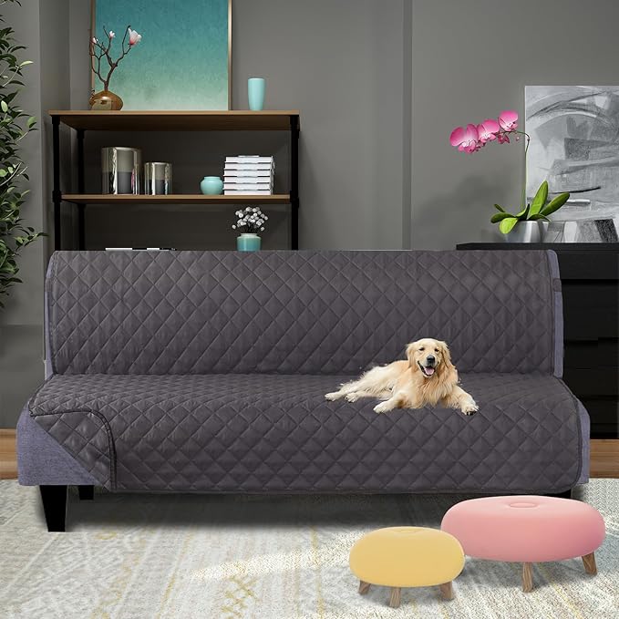 U-NICE HOME Futon Sofa Covers Reversible Sofa Slipcover Armless Cover Furniture Protector Couch Cover Water Resistant (Futon, Dark Grey/Dark Grey)