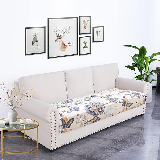 hyha Printed Couch Cushion Covers, Floral Sofa Covers Washable for 3 Cushion Couch, Stretch Pattern Outdoor Cushion Covers for Patio Furniture with Elastic Bottom(Large, Vintage Flower)