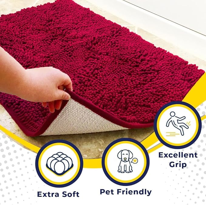 Muddy Mat® | Super Absorbent Door Mat Indoor, Microfiber Quick Dry Chenille Entryway Rug, Non-Slip Front Door Mat, Indoor Mats for Entryway, Machine Washable Pet Rug, Maroon 48"x60"
