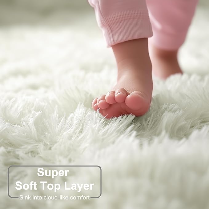 Amdrebio Ivory White Round Circle Rug 6Ft for Kids Bedroom Aesthetic, Big Shag Fluffy Fuzzy Boho Area Rugs for Living Room, Circular Plush Soft Shaggy Cream Carpet for Baby Nursery Teen Girls Boys